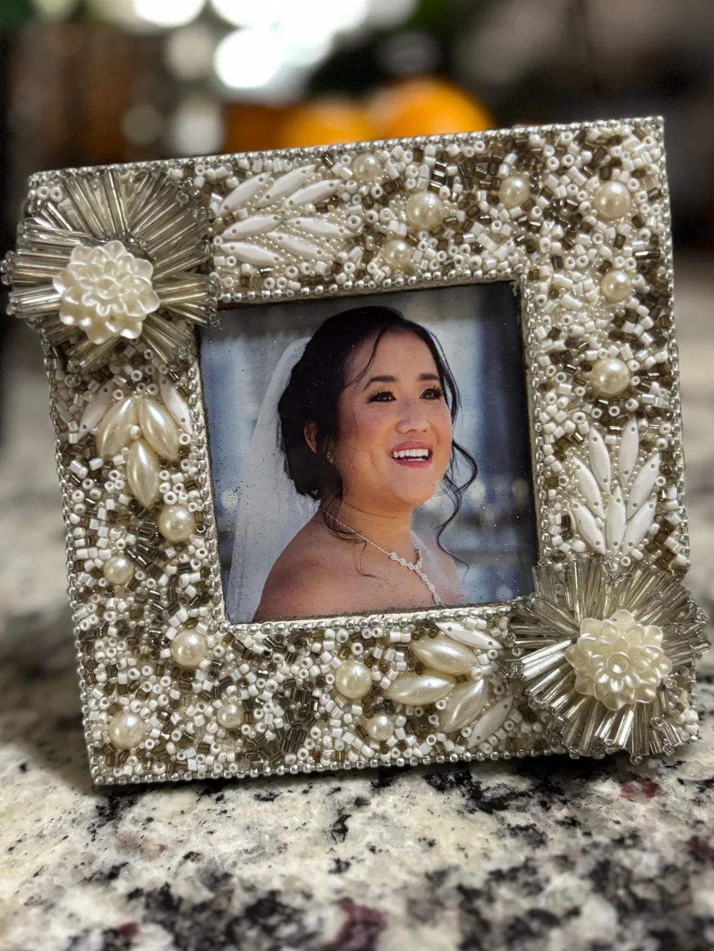 NEW Cracker Barrel Beaded Picture Frame 5” x 5” Silver Photo Frame with Pearls